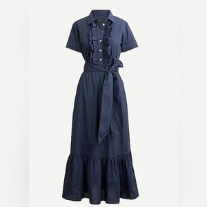 Jcrew navy maxi dress with ruffle front